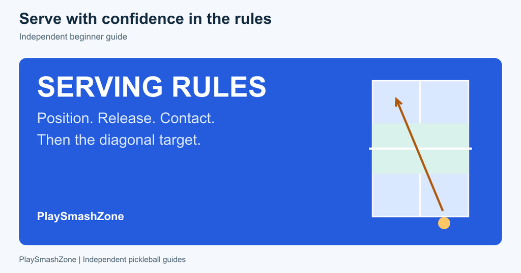 PlaySmashZone serving rules guide with a diagonal serve path.